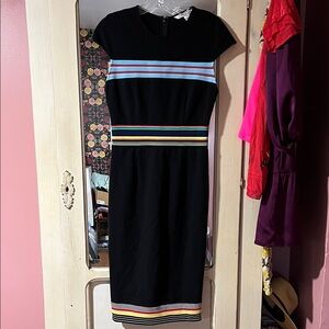 Diane Von Furstenberg Black Dress with Multicolor Stripes